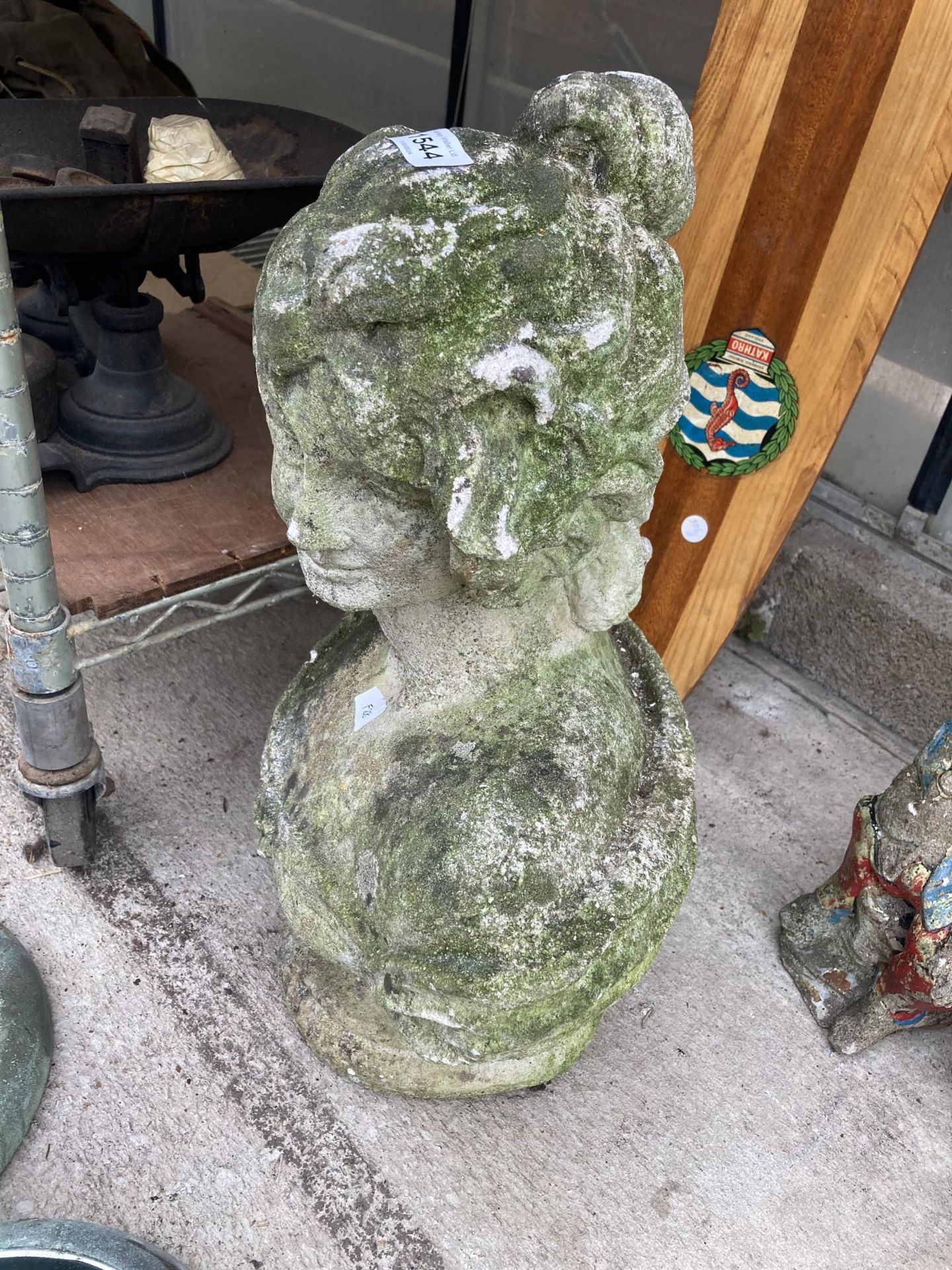 A CONCRETE GARDEN BUST OF A FEMALE - Image 2 of 4