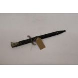 A WORLD WAR II NAZI GERMANY KNIFE AND SCABBARD, 19.5CM SAWBACK BLADE, LENGTH 35CM