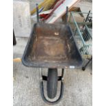 A METAL WHELL BARROW WITH A RUBBER TYRE