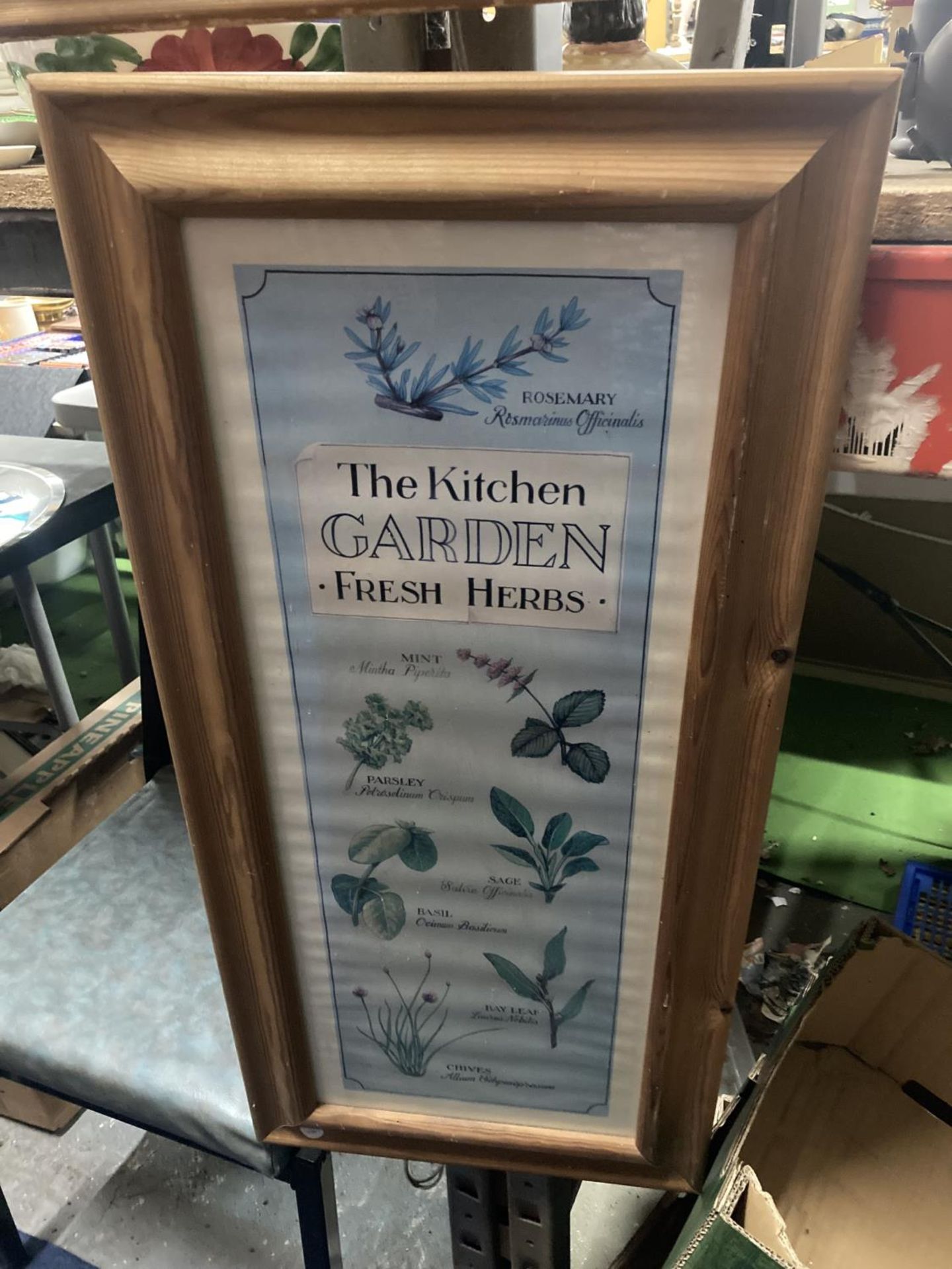 TWO PINE FRAMED KITCHEN POSTERS THE WICKER BASKETS FOR TEAS AND THE KITCHEN GARDEN FRESH HERBS - Image 3 of 3