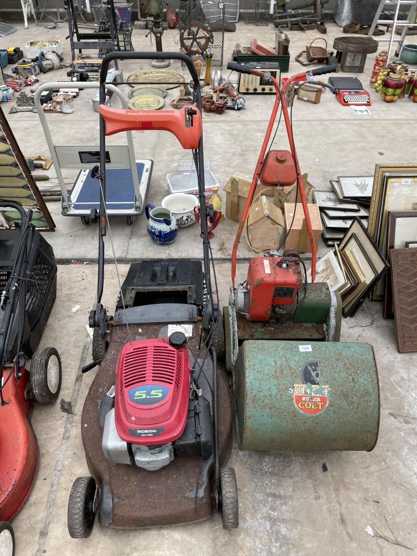 A SUFFOLK SPER COLT CYLINDER MOWER AND A HONDA ROTARY LAWN MOWER