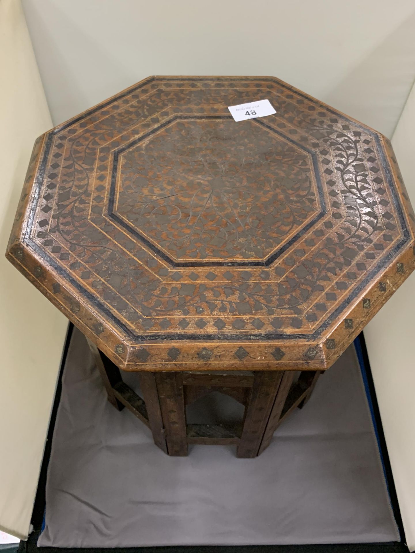 A LATE 19TH CENTURY INDIAN OCTAGONAL TABLE WITH BRASS INLAY - Image 2 of 3