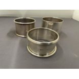 THREE HALLMARKED SILVER NAPKIN RINGS GROSS WEIGHT 83.6 GRAMS