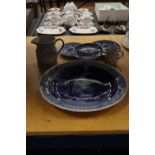 A LARGE VINTAGE BLUE AND WHITE DELFT BOWL, DIAMETER 39CM - A/F, ONE PART OF THE RIM HAS BEEN