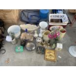 AN ASSORTMENT OF ITEMS TO INCLUDE CERAMICS, BELLS AND A CANDLEHOLDER ETC