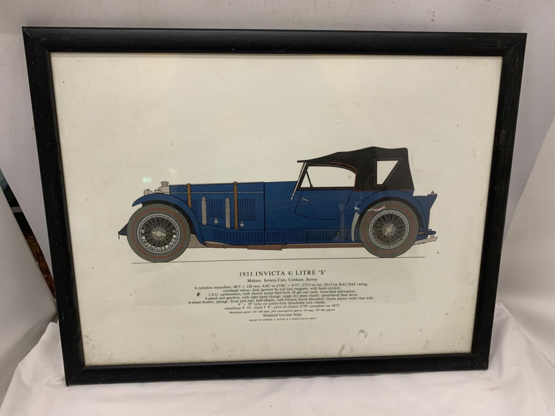 SIX FRAMED PRINTS OF VINTAGE CARS TO INCLUDE A 1930 AUSTIN 7 'ULSTER', 1926 SUNBEAM 3 LITRE, ETC - Image 6 of 7