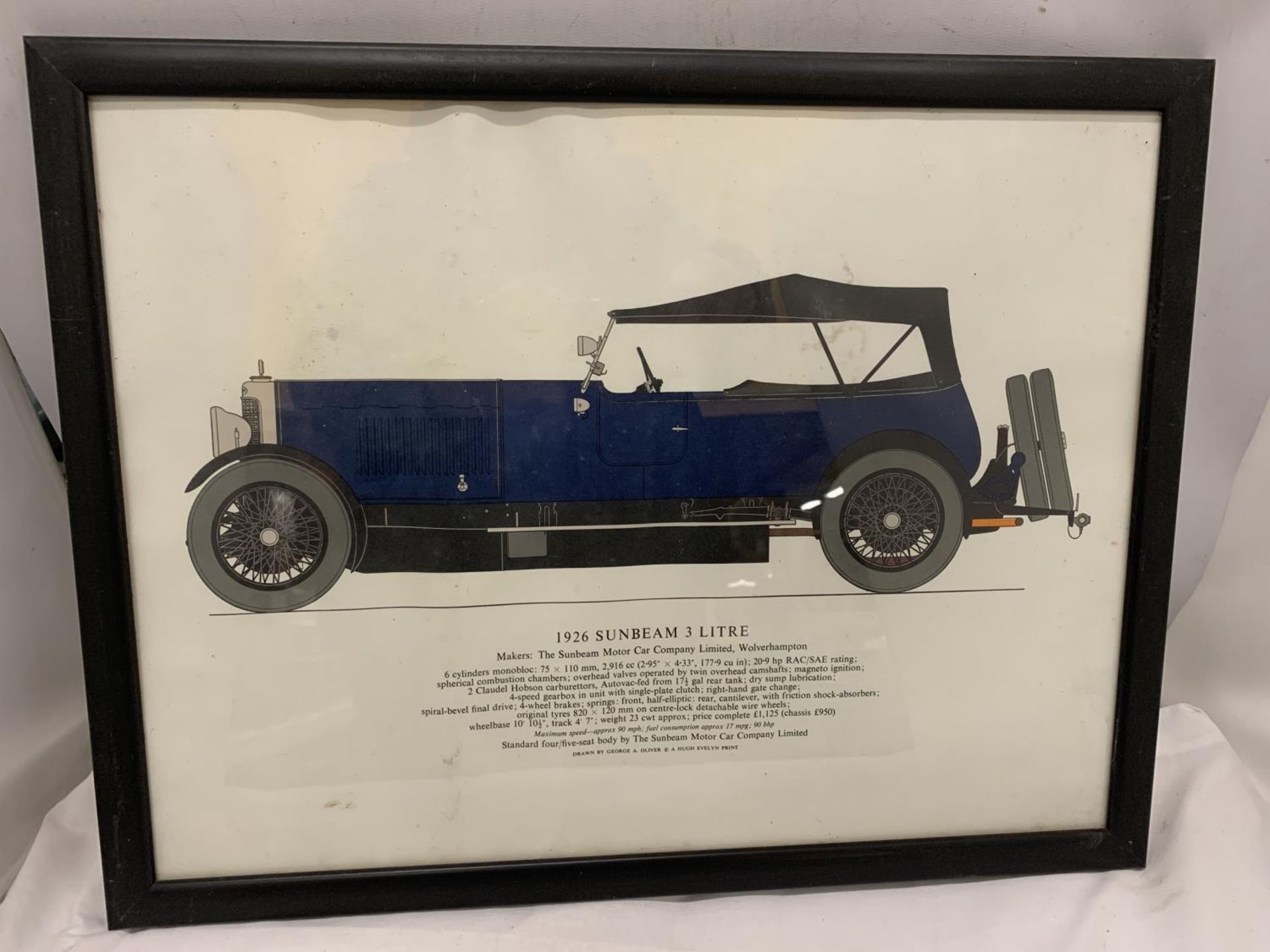 SIX FRAMED PRINTS OF VINTAGE CARS TO INCLUDE A 1930 AUSTIN 7 'ULSTER', 1926 SUNBEAM 3 LITRE, ETC - Image 2 of 7