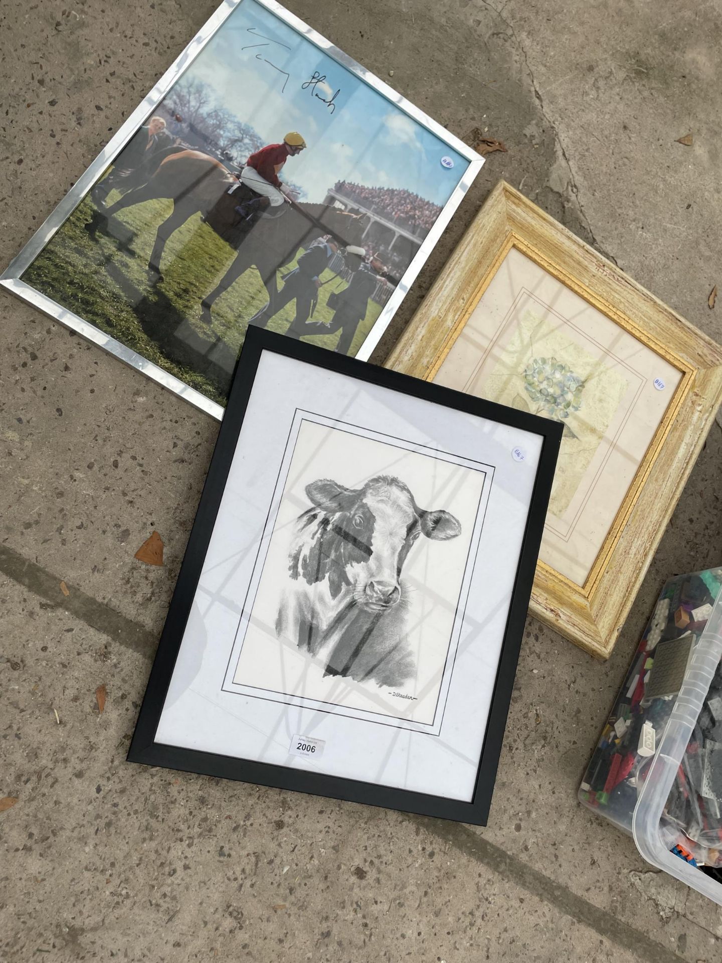 THREE VARIOUS FRAMED PRINTS TO INCLUDE ONE OF A RACE HORSE ETC