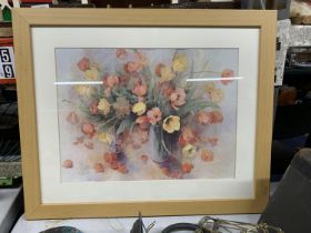 A FRAMED STILL LIFE PRINT OF A VASE OF FLOWERS