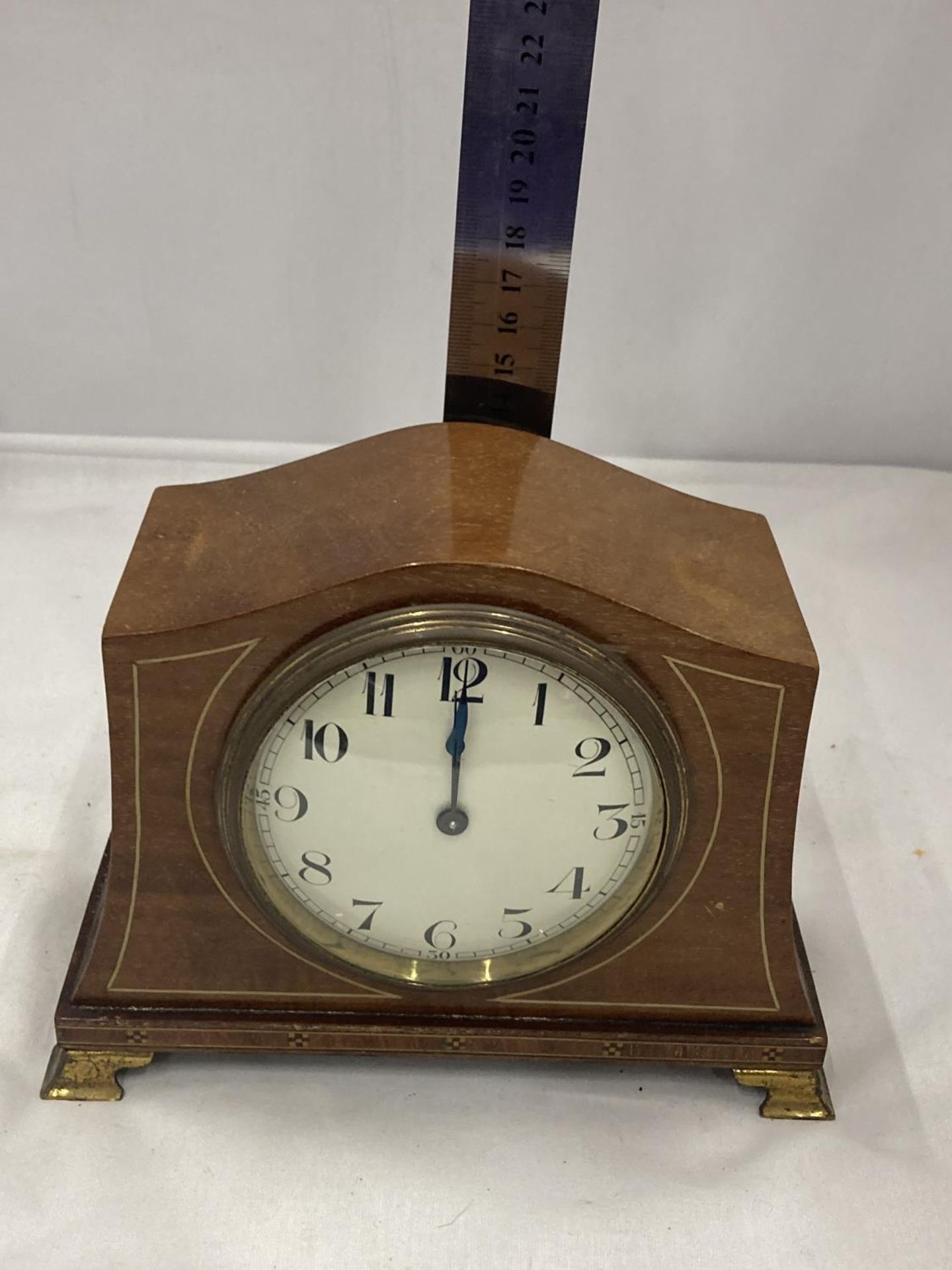 A SWISS MADE INLAID MANTLE CLOCK SEEN WORKING BUT NO WARRANTY - Image 5 of 5