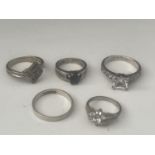 FIVE VARIOUS SILVER RINGS