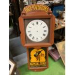 A PAGE & OVERTON'S BREWERY 'OATMEAL STOUT' WOODEN ADVERTISING BOARD WITH A CLOCK FACE, 45CM X 107CM