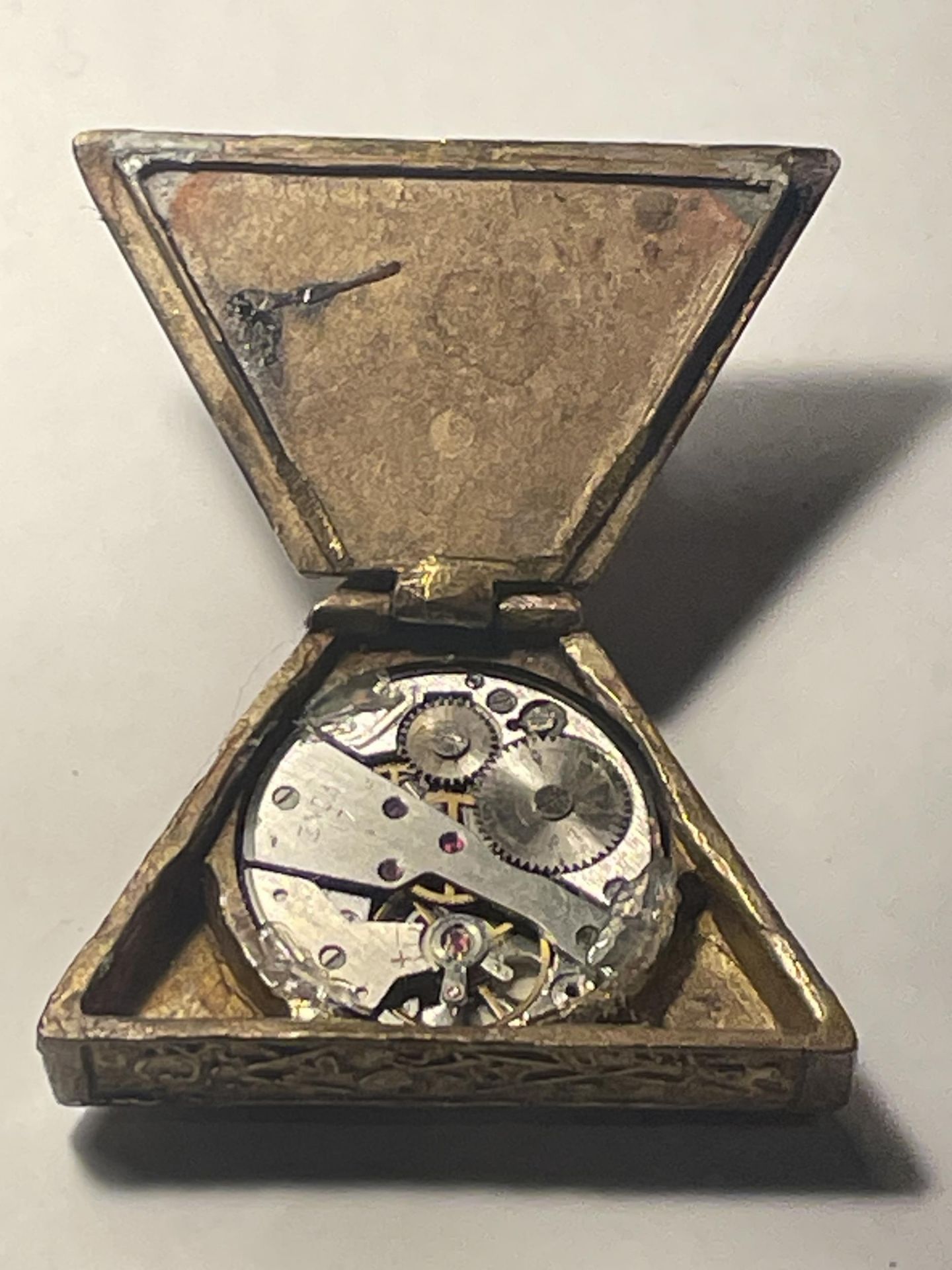 A BRONZE MASONIC TRIANGULAR SHAPED WATCH - Image 3 of 4