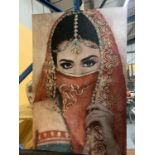 A LARGE JEWELLED EMBOSSED EASTERN LADY ON CANVAS 60CM X 90CM