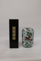 TWO STICK UMBRELLA STANDS, ONE FLORAL, HEIGHT 35CM AND ONE BLACK, HEIGHT 50CM