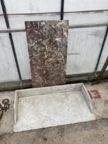 A MARBLE WASH STAND TOP AND A FURTHER PIECE OF MARBLE