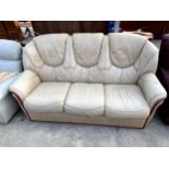 A CREAM LEATHER GIGLI, MOILI TAPPEZZATI (ITALY) THREE SEATER SETTEE