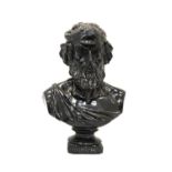 A HEAVY RESIN BUST OF CLASSICAL GREEK POET TITLED - 'HOMERE', HEIGHT 30 CM