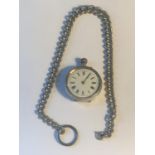 A MARKED 800 LADIES POCKET WATCH WITH CHAIN