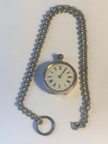A MARKED 800 LADIES POCKET WATCH WITH CHAIN