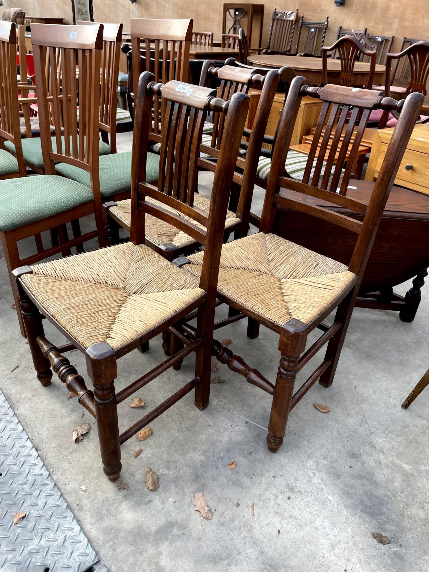 THREE MATCHING LANCASHIRE STYLE MAHOGANY DINING CHAIRS WITH RUSH SEATS - Image 2 of 3