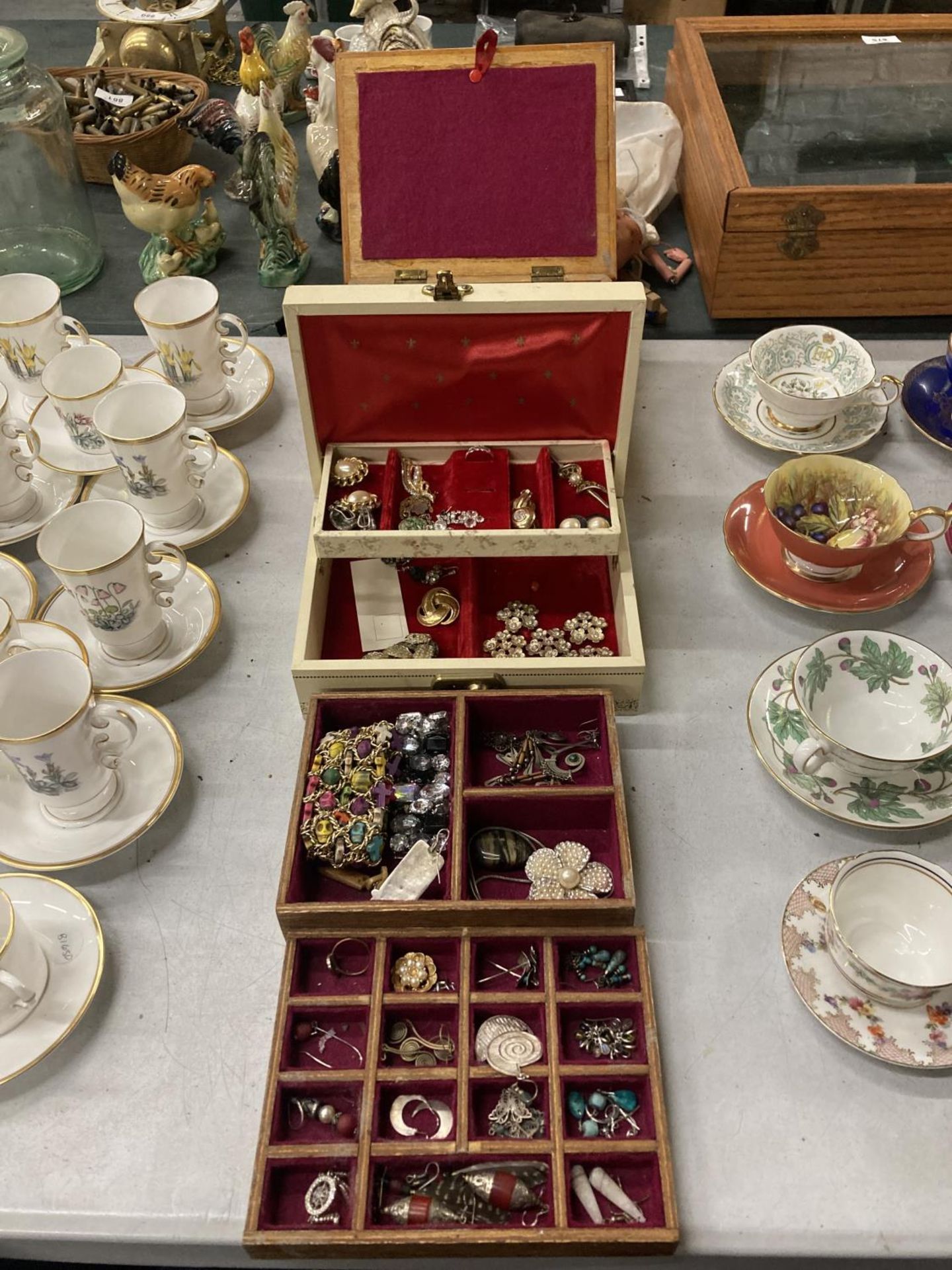 TWO JEWELLERY BOXES TO CONTAIN A LARGE QUANTITY OF COSTUME JEWELLERY