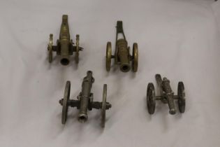 FOUR MODEL CANONS, TWO BRASS AND TWO WHITE METAL