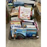 A LARGE ASSORTMENT OF BOOKS TO INCLUDE COOK BOOKS ETC