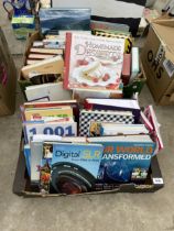 A LARGE ASSORTMENT OF BOOKS TO INCLUDE COOK BOOKS ETC