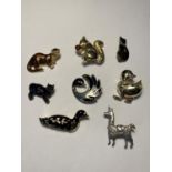 EIGHT ANIMAL DESIGN BROOCHES