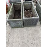 TWO CEMENT FIBRE TROUGH PLANTERS (L:70CM)