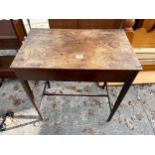 A GEORGE III MAHOGANY CENTRE TABLE WITH SINGLE PULL THROUGH DRAWER, 26 X 16"