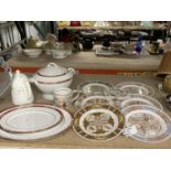 SIX SPODE GOSPELS PLATES PLUS A TANKARD, SPODE SERVING PLATES, ALARGE LIDDED TUREEN AND A MINTON '