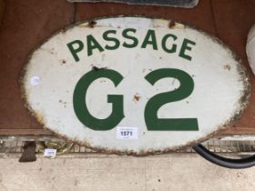 AN ENAMEL 'PASSAGE G2' SIGN