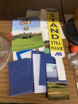 A COLLECTION OF GOLF RELATED ITEMS TO INCLUDE THE OPEN CHAMPIONSHIP 'QUIET PLEASE' SIGN, PLUS