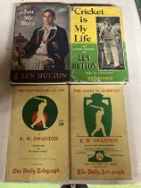 FOUR CRICKET RELATED BOOK TWO BY LEN HUTTON WITH ONE SIGNED BY HIM