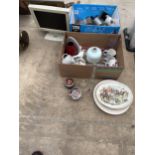 AN ASSORTMENT OF ITEMS TO INCLUDE CERAMICS AND GLASS WARE AND A COMPUTER MONITOR ETC