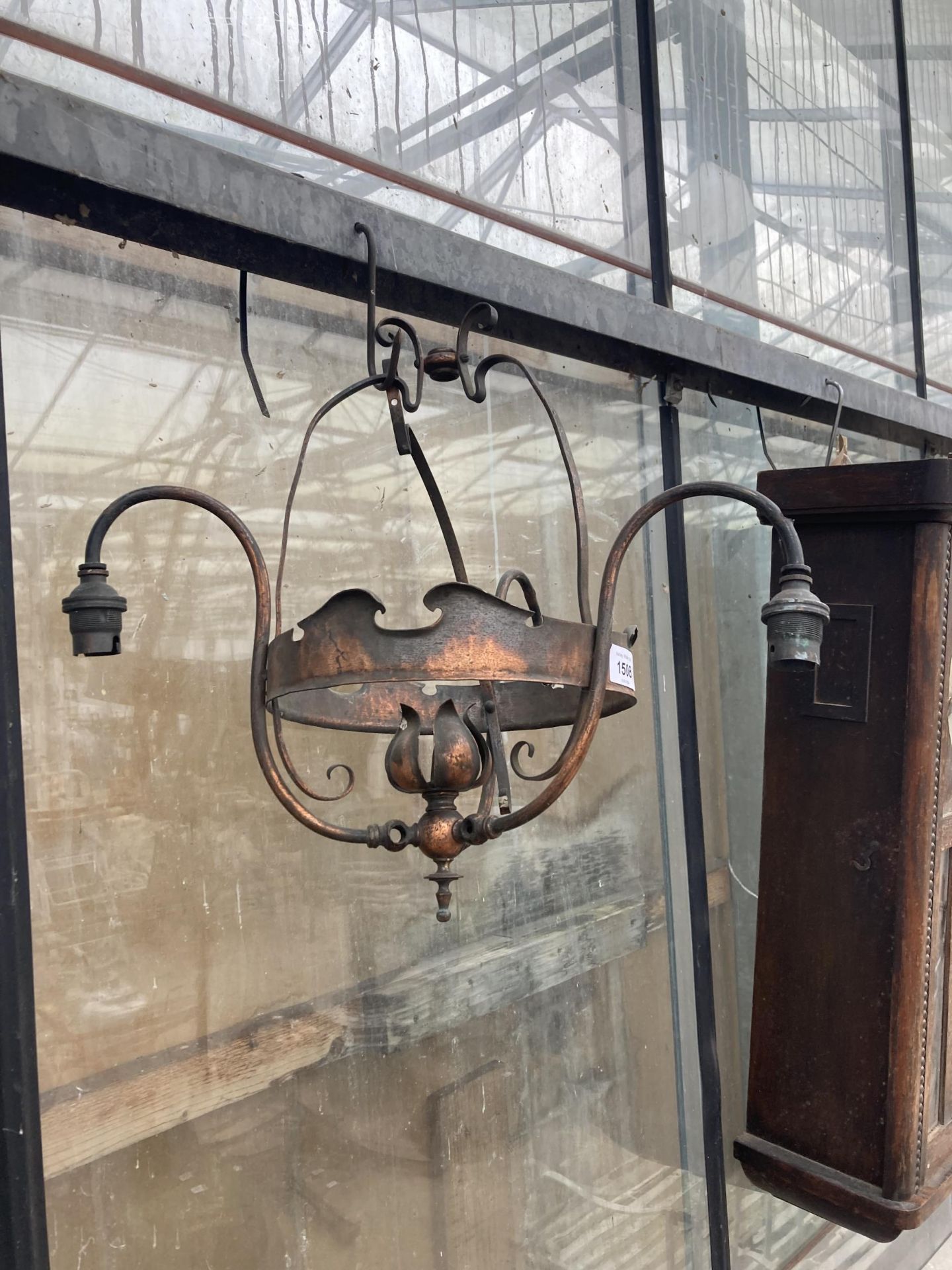 AN ART NOUVEAU STYLE COPPER THREE BRANCH LIGHT FITTING - Image 2 of 2