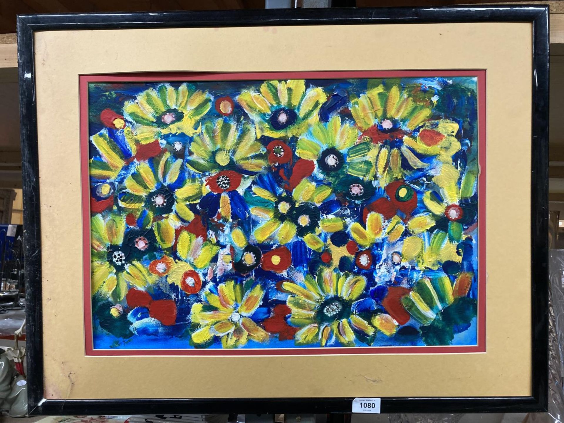 AN ORIGINAL FRAMED OIL ON CANVAS DEPICTING FLOWERS