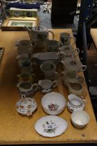 A LARGE COLLECTION OF CHINA AND CERAMIC JUGS TO INCLUDE ROYAL WORCESTER, SUSIE COOPER, AYNSLEY,