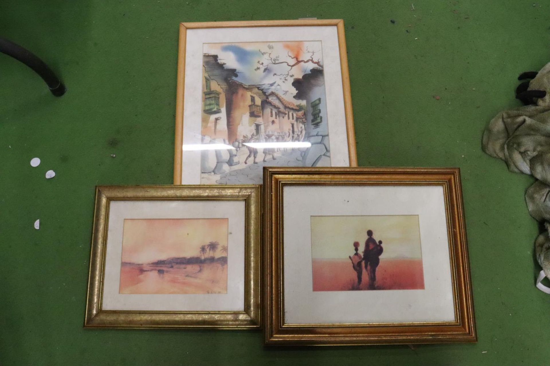 THREE FRAMED PRINTS TO INCLUDE AFRICAN SCENES (ONE SIGNED BY ARTIST)