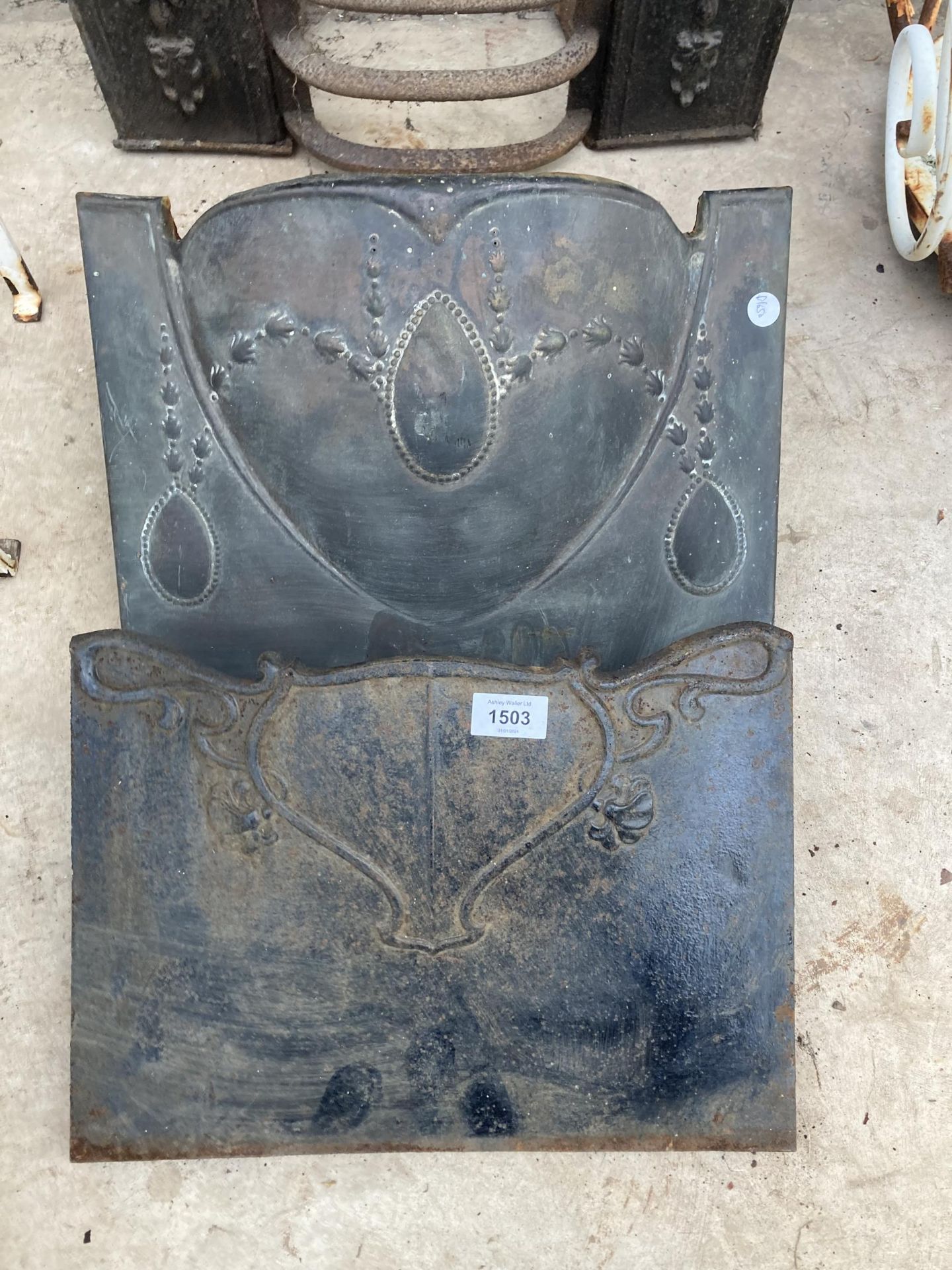 A VINTAGE DECORATIVE FIRE FRONT GRATE AND TWO FIRE HOODS - Image 2 of 3