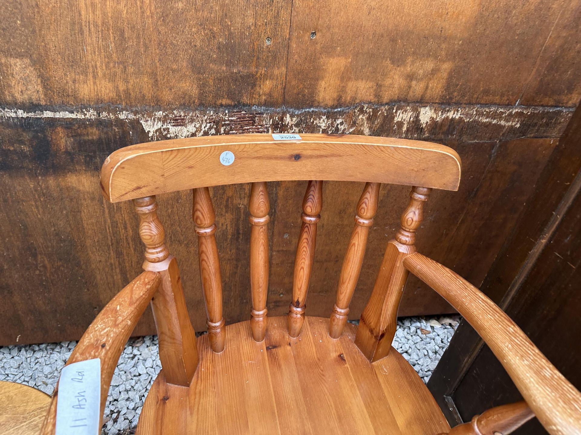 A MODERN PINE ELBOW CHAIR AND BEECH STOOL - Image 2 of 4