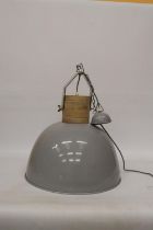 A RETRO STYLE LIBRA INDUSTRIAL GREY ENAMEL LIGHT FITTING