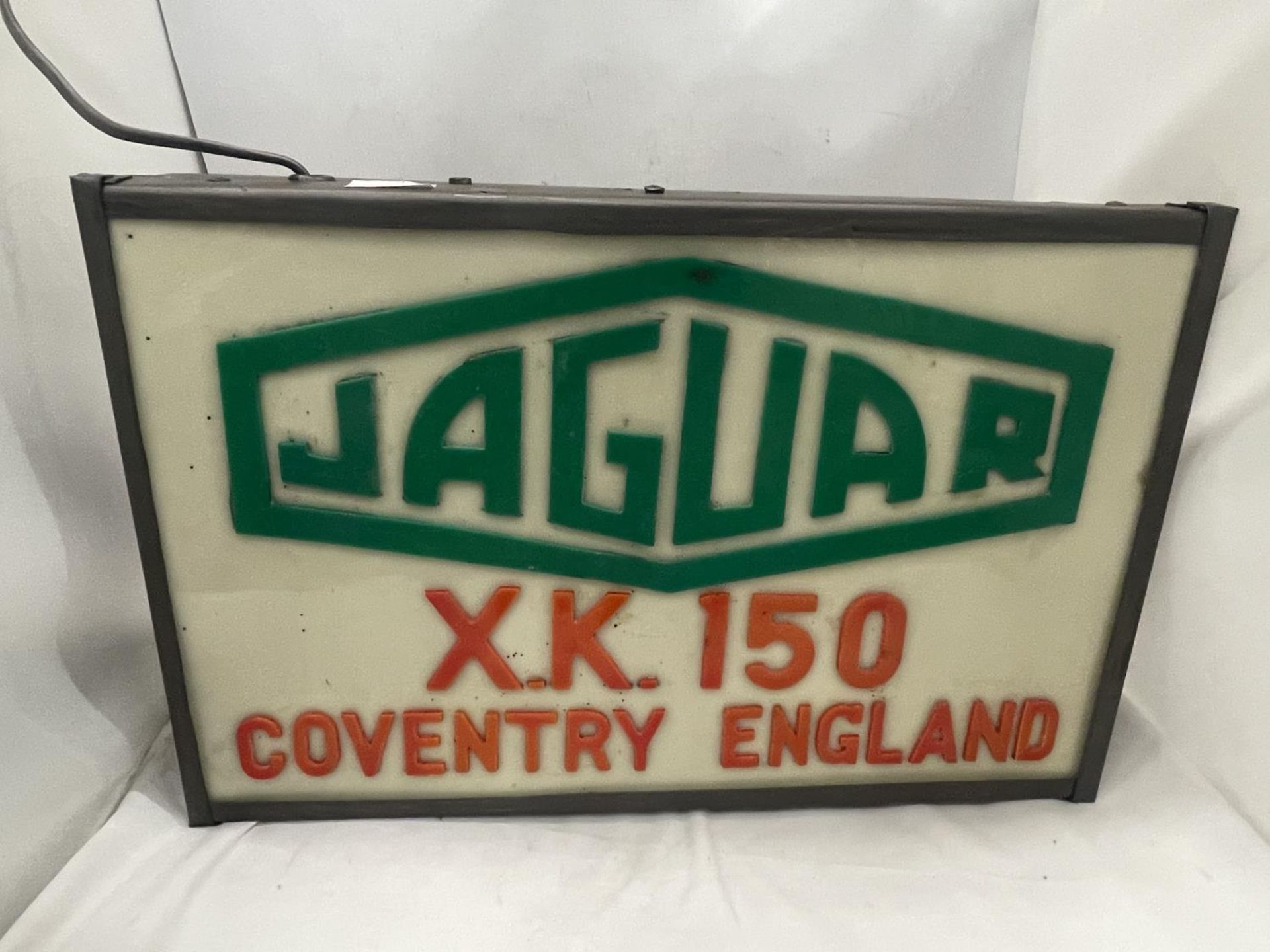 A JAGUAR X K 150 COVENTRY ENGLAND ILLUMINATED LIGHT BOX SIGN 53CM X 34CM