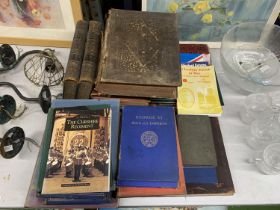 A LARGE QUANTITY OF VINTAGE BOOKS TO INCLUDE A LARGE BIBLE, VOLUME 1 AND 2 OF BRITISH BATTLES,