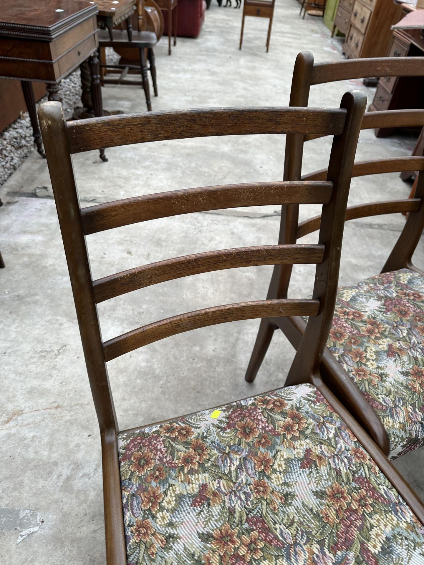 A G-PLAN RETRO TEAK EXTENDING DINING TABLE, 64 X 44" (LEAF 18") AND SIX LADDERBACK DINING CHAIRS - Image 6 of 10