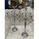 A PAIR OF TALL FIVE BRANCH CANDELABRAS