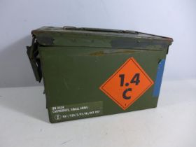 A GREEN PAINTED AMMUNITION BOX