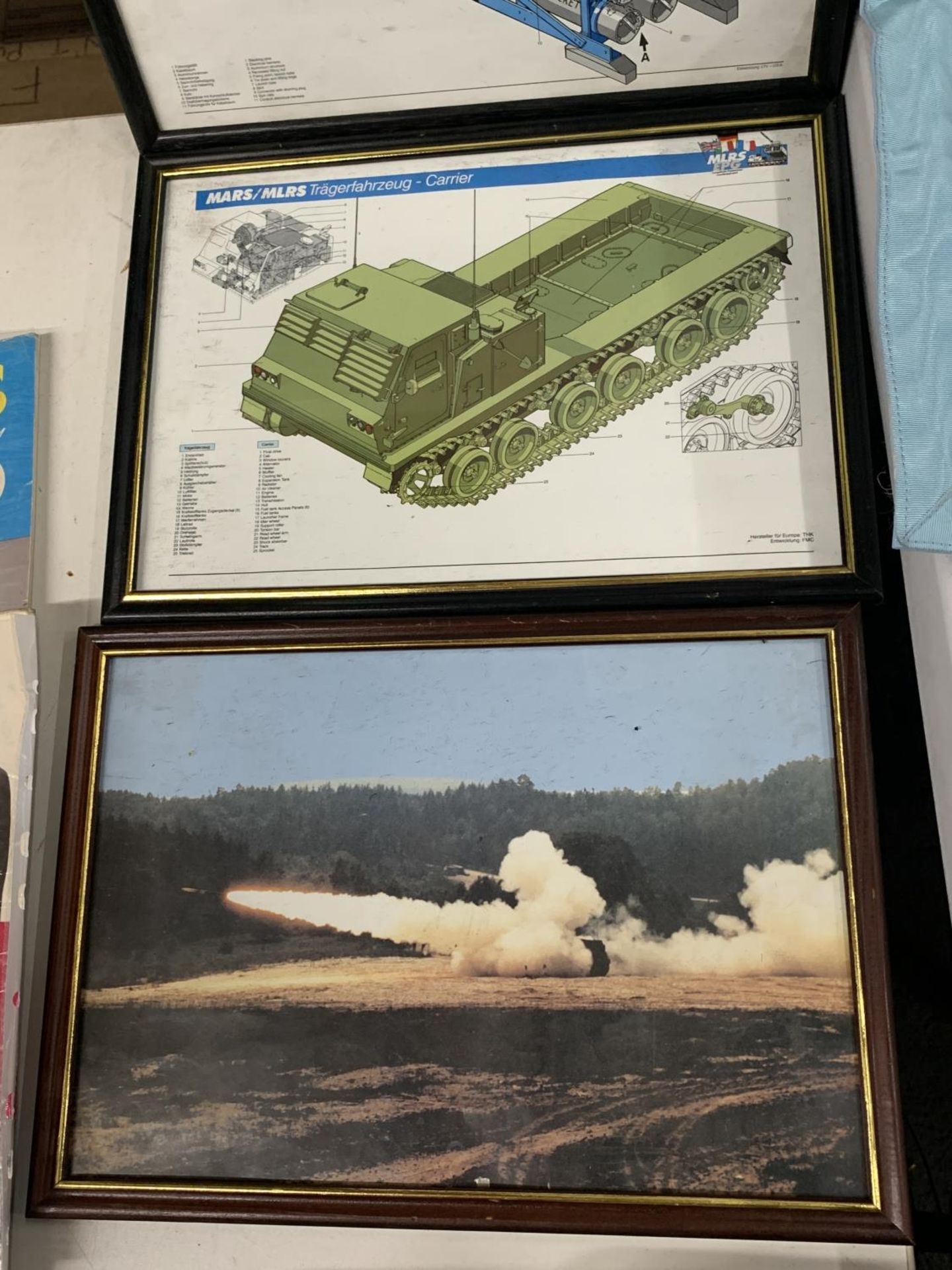 TWO FRAMED MILITARY PRINTS TO INCLUDE A ROCKET POD AT2 AND A CARRIER PLUS A PRINT OF A ROCKET - Image 3 of 3